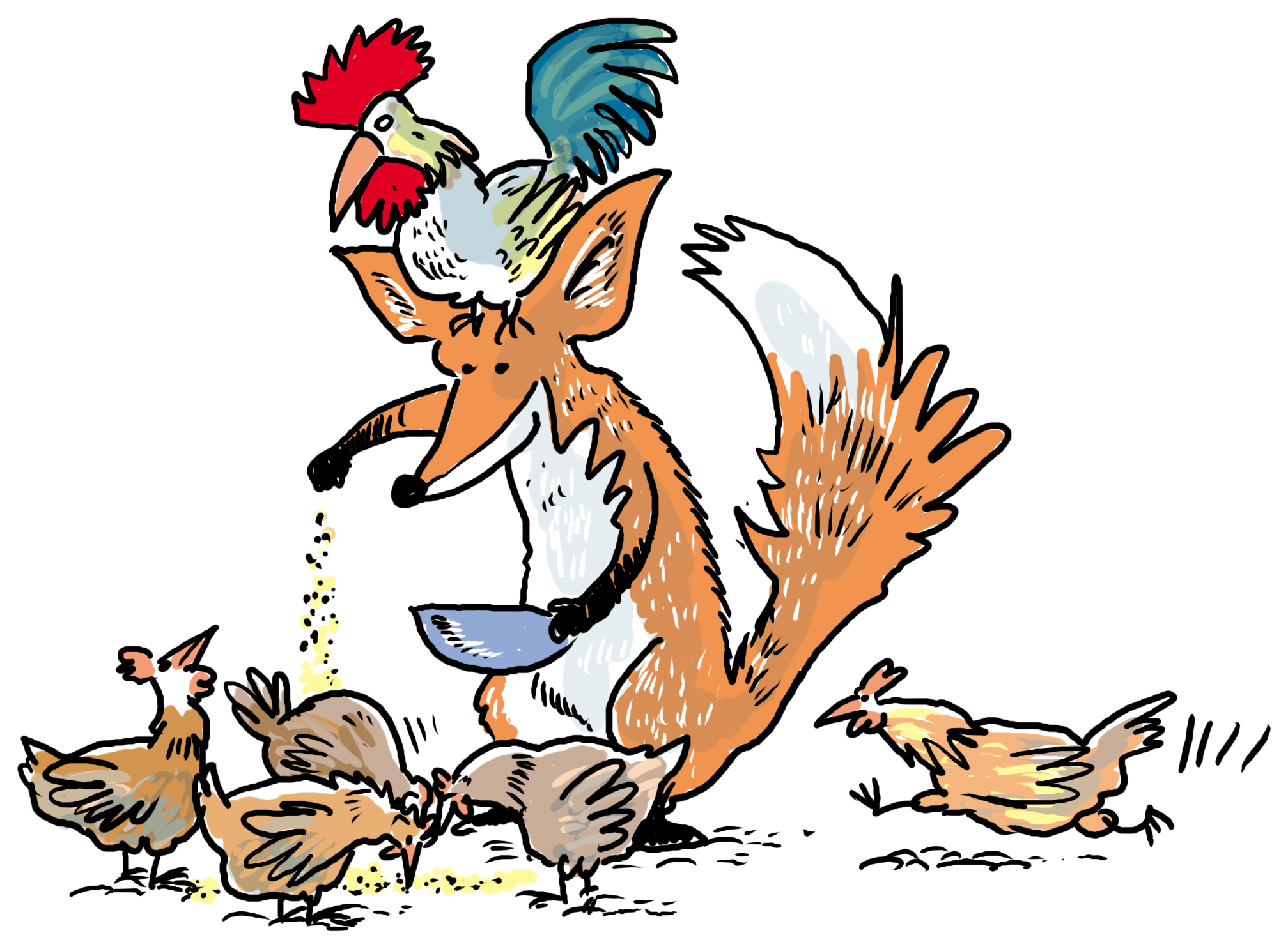 Ilustracja: lis i kury