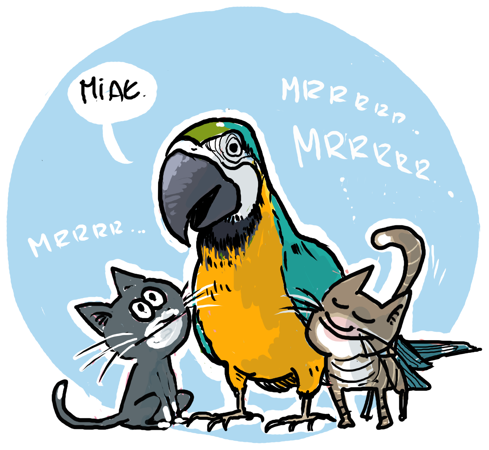 Ilustracja: kot i papuga