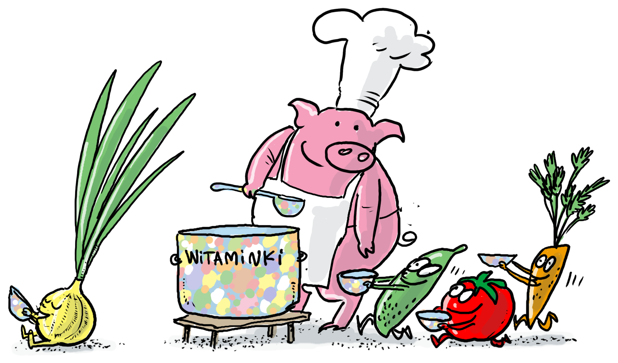 Ilustracja: prosiak w warzywach