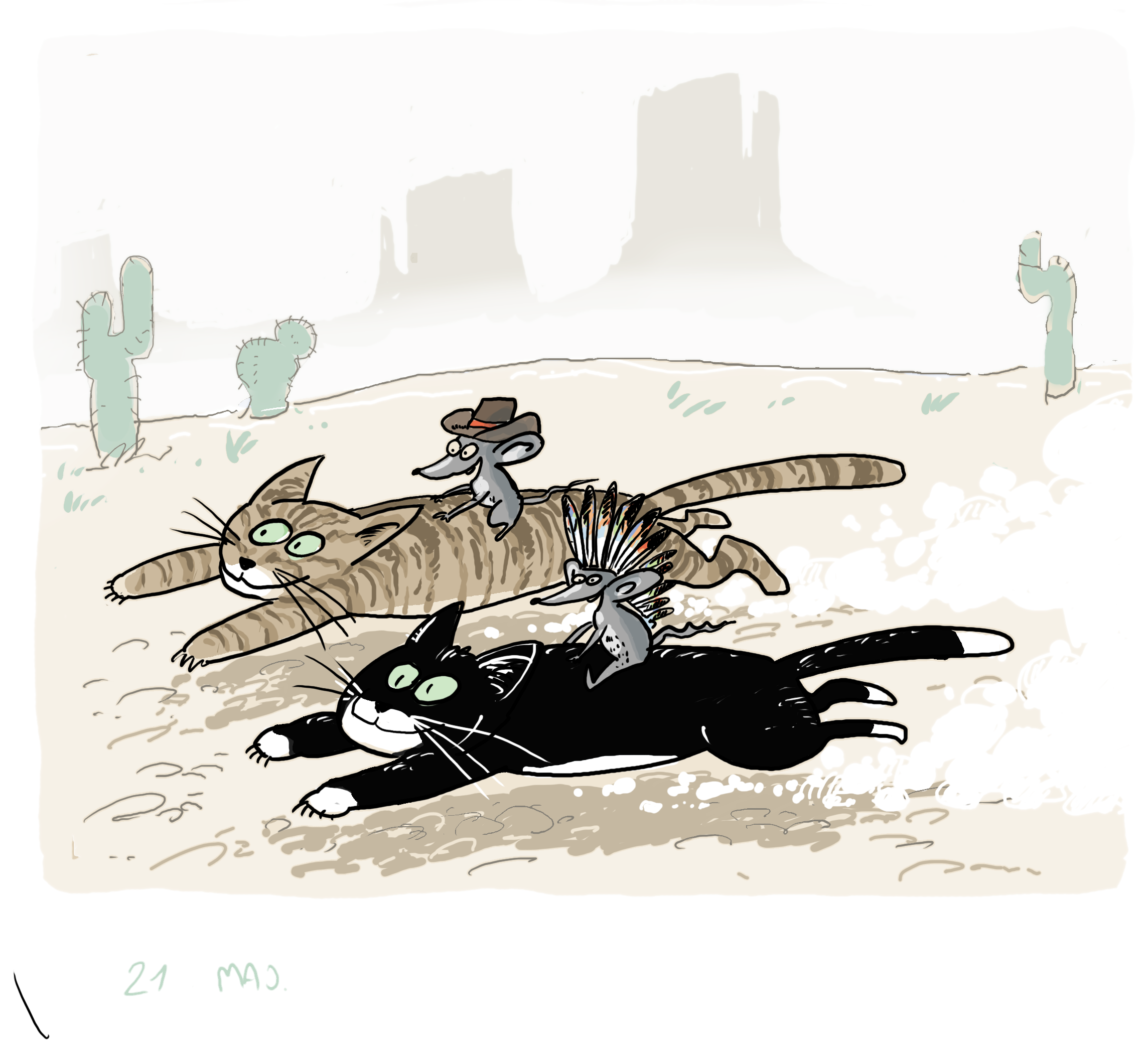 Ilustracja: myszy na kotach