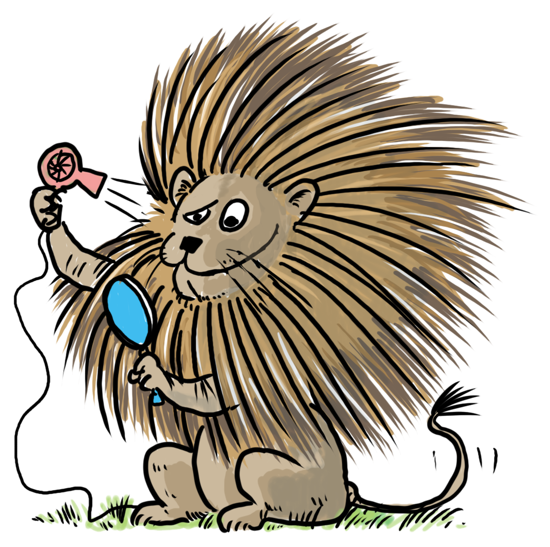 Ilustracja: lew i suszarka